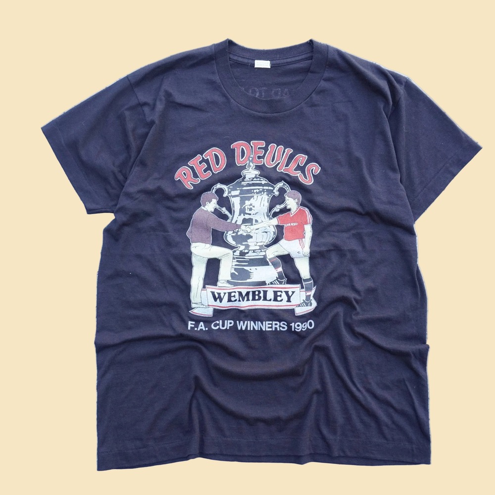 Vintage Manchester United Red Devils F.A. Cup Winners 1990 T-Shirt Black XL - Picture 1 of 3